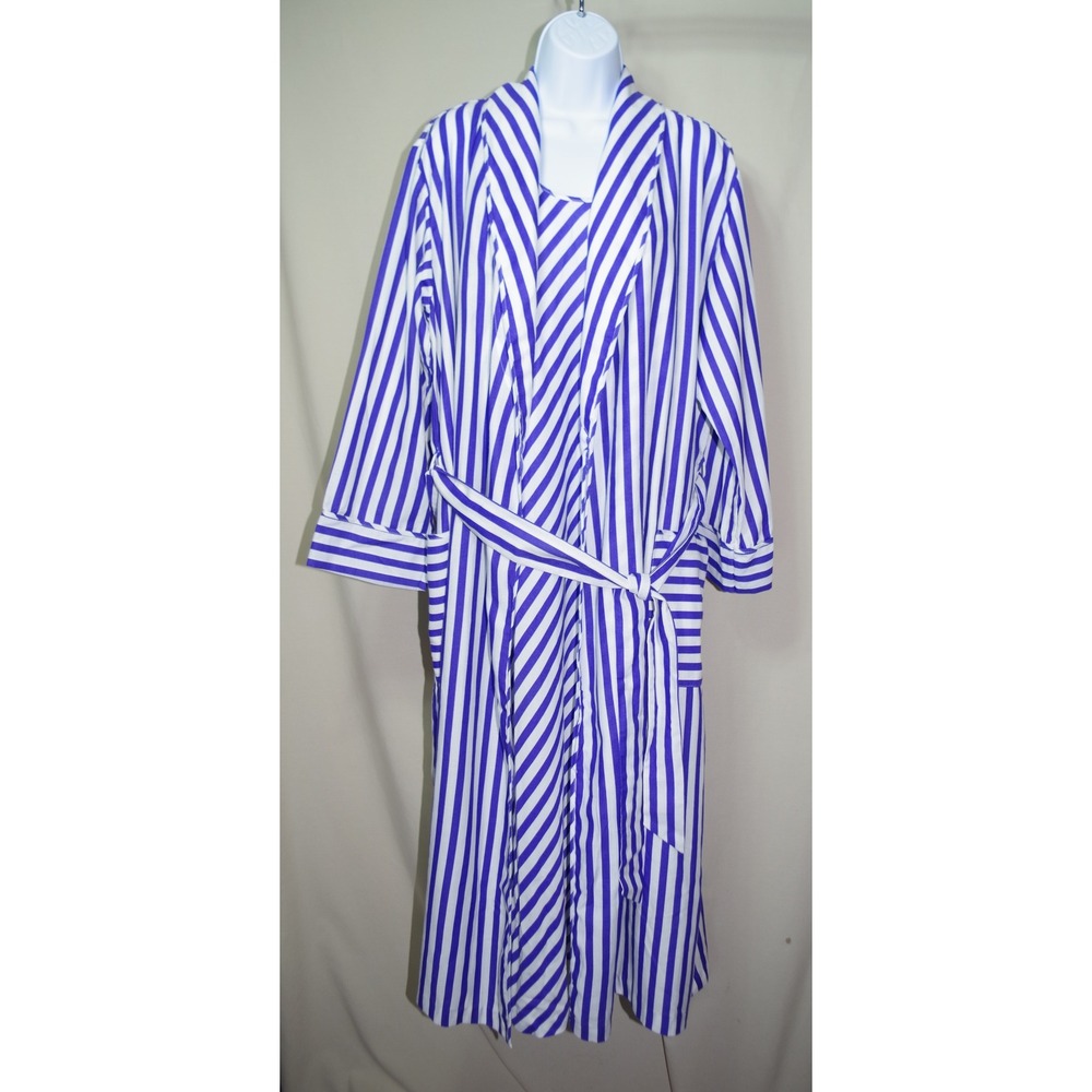 Adrienne Vittadini Vintage Woman Medium Robe Nightgown Set Purple White Stripe
